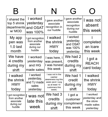 TJMaxx Bingo Card