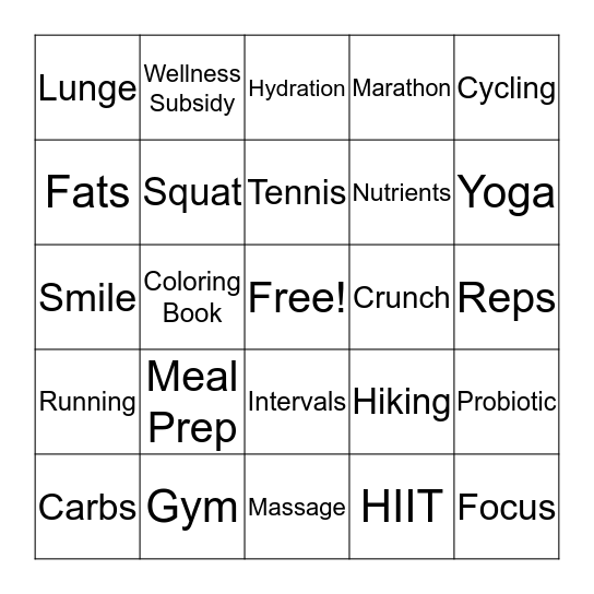 Wellness Bingo Card