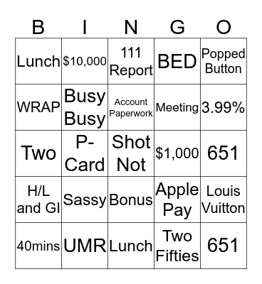 FUN FRIDAY BINGO Card