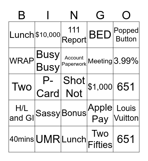 FUN FRIDAY BINGO Card