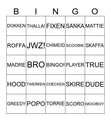 'STRAATTAAL' Bingo Card
