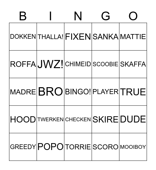 'STRAATTAAL' Bingo Card