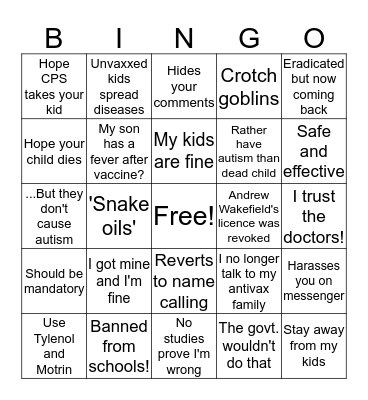 Things Provaxxers Say Bingo Card