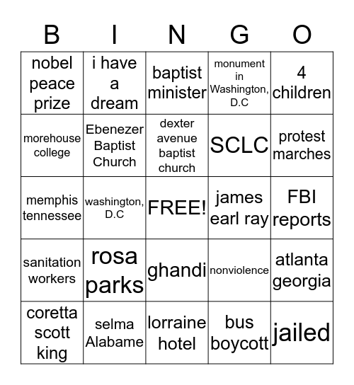 MLK,JR. Bingo Card