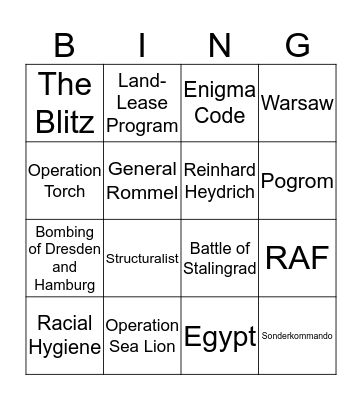 Modern History Conflict in Europe Assessment Bingo Card