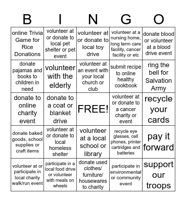 Social Responsibility Bingo Card