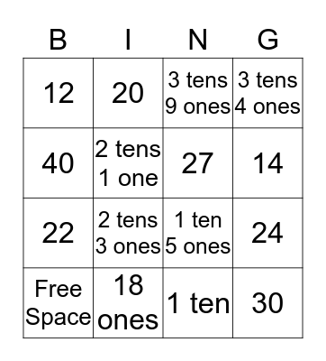 Pace Value Bingo Card