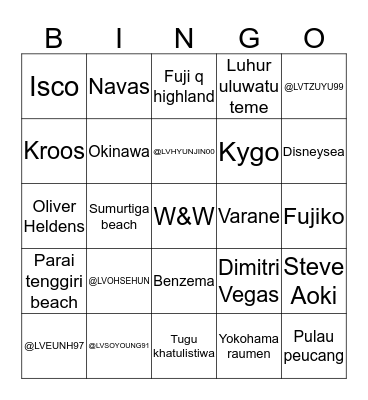 BINGO LEOVA Bingo Card