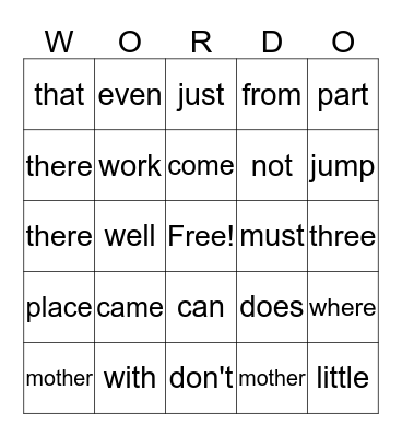 WORDO Bingo Card