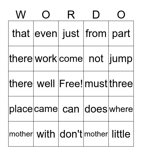 WORDO Bingo Card