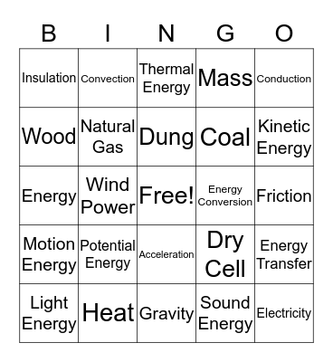 Energy Bingo Card