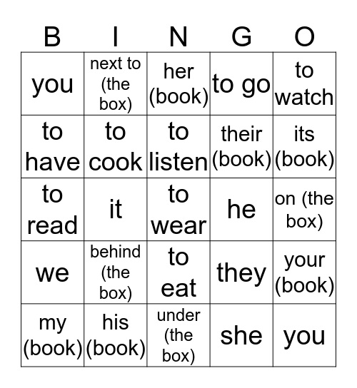 Engels groep 7 Bingo Card