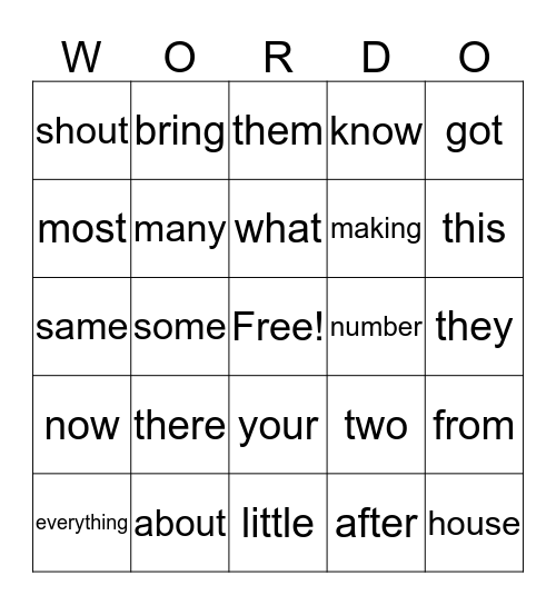WORDO GAME 4 (INTERMEDIATE) Bingo Card