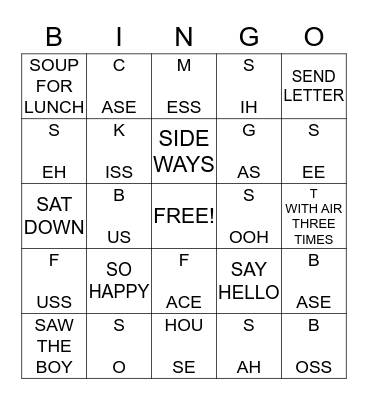 Speech practice work Bingo Card