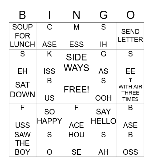 Speech practice work Bingo Card