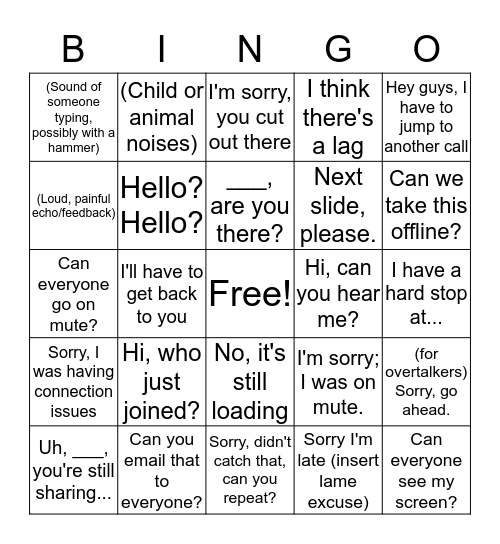Conference Call Bingo Card