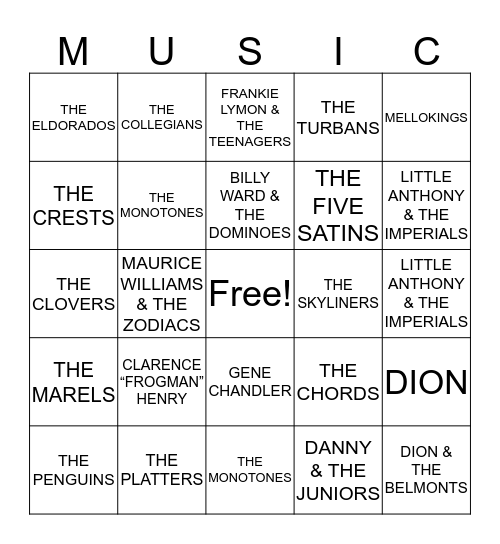 DOO-WOP BINGO Card