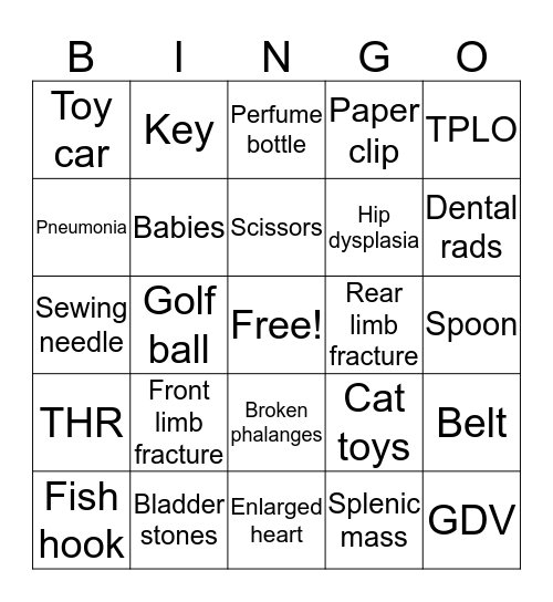X-Ray Bingo Card