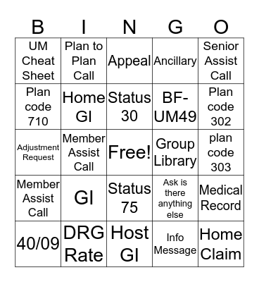 Bluecard Bingo Card