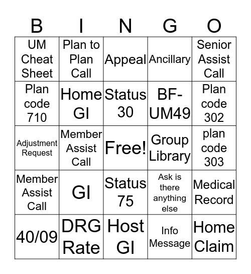 Bluecard Bingo Card