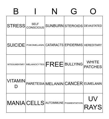 VITILIGO Bingo Card