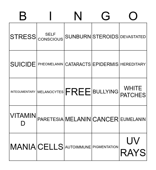 VITILIGO Bingo Card