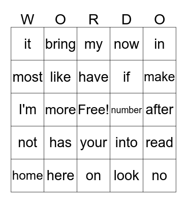 WORDO GAME 5 Bingo Card