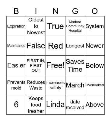 FIFO   Receiving  Storage Bingo Card