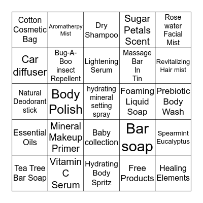 Lemongrass Spa Products Bingo Card