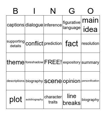 READING Bingo Card