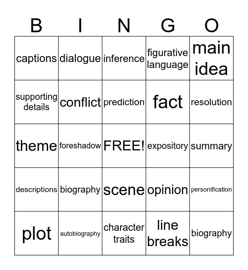 READING Bingo Card