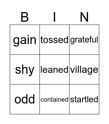 Vocabulary Bingo Card