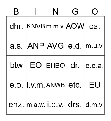 AfkortingenBingo Card