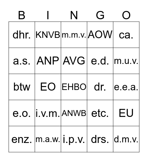 AfkortingenBingo Card