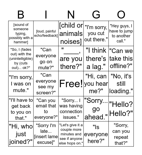 WebEx Bingo Card