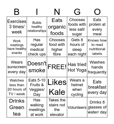 Wellness Bingo! Bingo Card