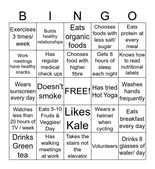 Wellness Bingo! Bingo Card