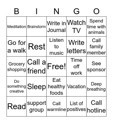 Wellness Toolbox Bingo Card