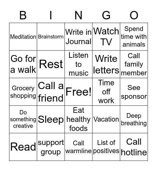 Wellness Toolbox Bingo Card