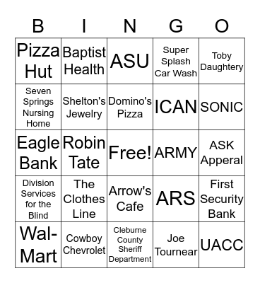 Transition Fair Bingo Card