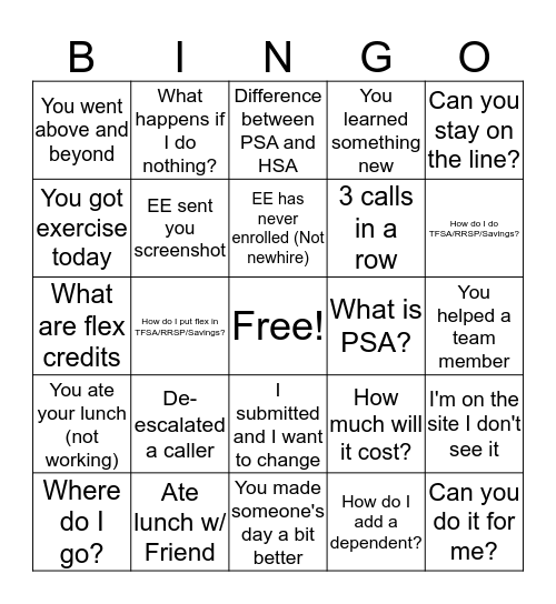 My Benefits Review! Bingo Card