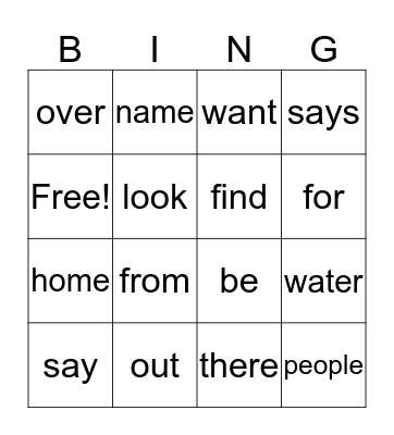 sight words Bingo Card