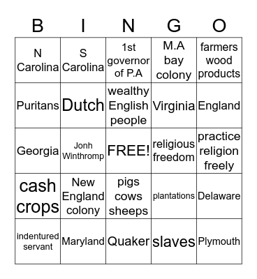 Luis 13 Colonies Bingo Card