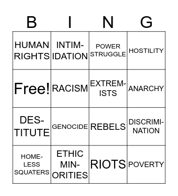 social issues  Bingo Card