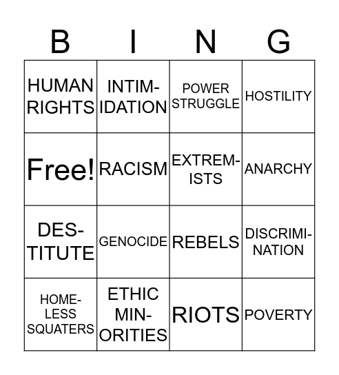 social issues  Bingo Card