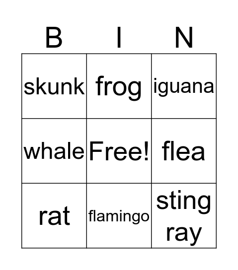 Animals Bingo Card