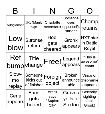 WrestleMania 35 BINGO Card
