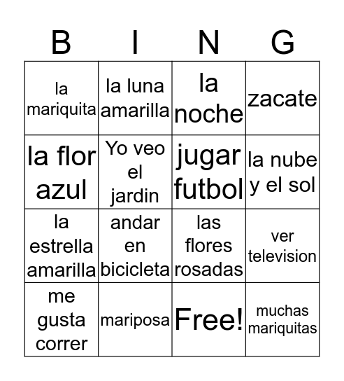 3er grado Bingo Card