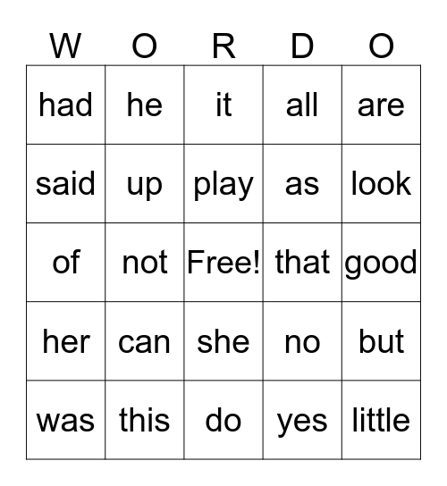 WORDO GAME 2 Bingo Card