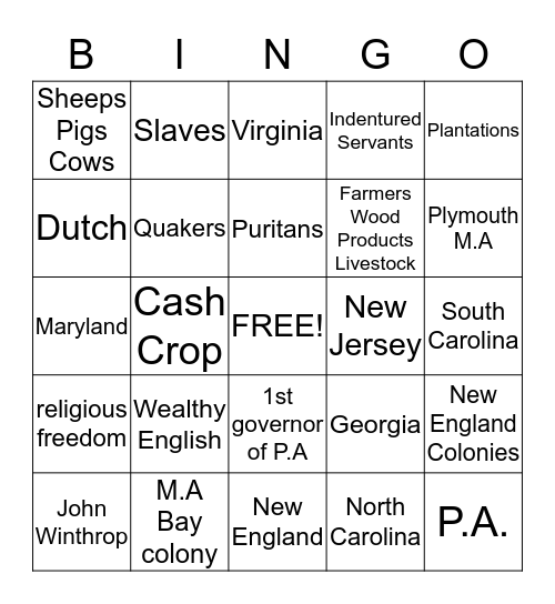 MONSE 13 Colonies Bingo Card